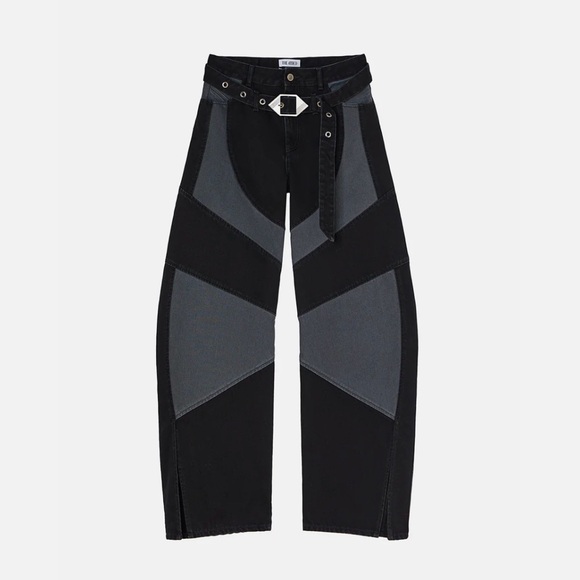 The Attico Black and Gray Patchwork Wide-Leg Jeans - Picture 2 of 8